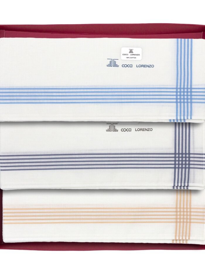Hanky - White With Mixed Colour Borders Handkerchief Design no. 363 For Men (12pcs Pack)