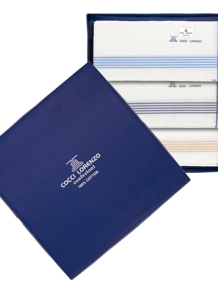 Hanky - White With Mixed Colour Borders Handkerchief Design no. 363 For Men (6pcs Pack)