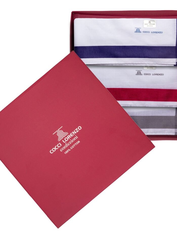 Hanky - White With Mixed Colour Borders Handkerchief Design no. 365 For Men (12pcs Pack)