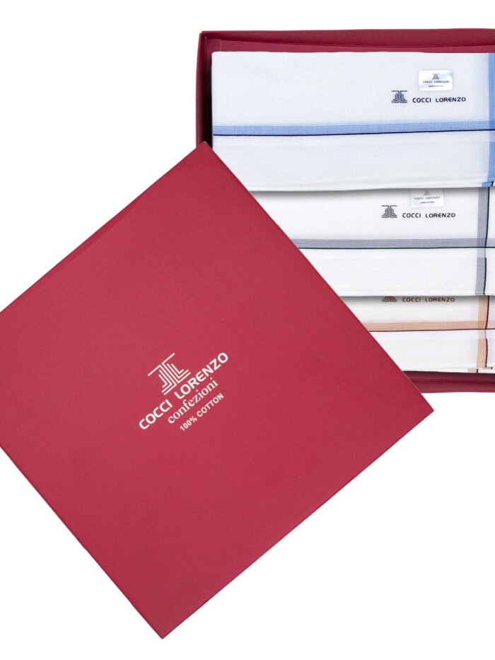 Hanky - White With Mixed Colour Borders Handkerchief Design no. 211 For Men (12pcs Pack)
