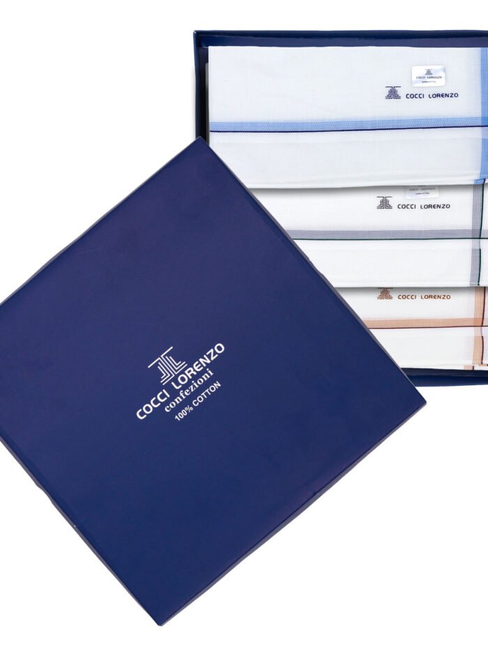 Hanky - White With Mixed Colour Borders Handkerchief Design no. 211 For Men (6pcs Pack)