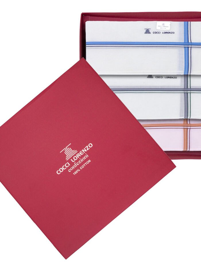 Hanky - White With Mixed Colour Borders Handkerchief Design no. 212 For Men (12pcs Pack)