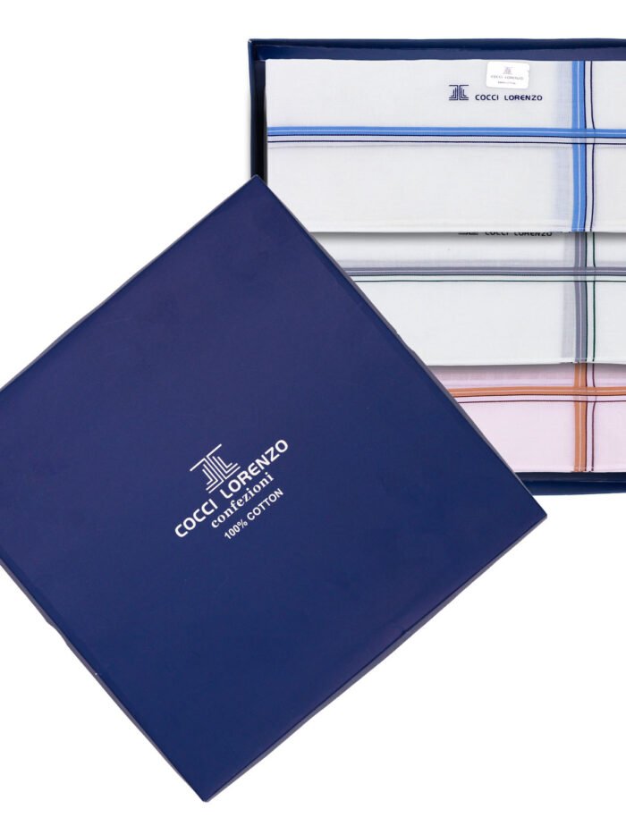 Hanky - White With Mixed Colour Borders Handkerchief Design no. 212 For Men (6pcs Pack)