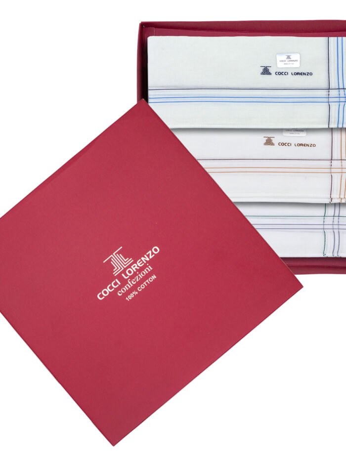 Hanky - White With Mixed Colour Borders Handkerchief Design no. 213 For Men (12pcs Pack)
